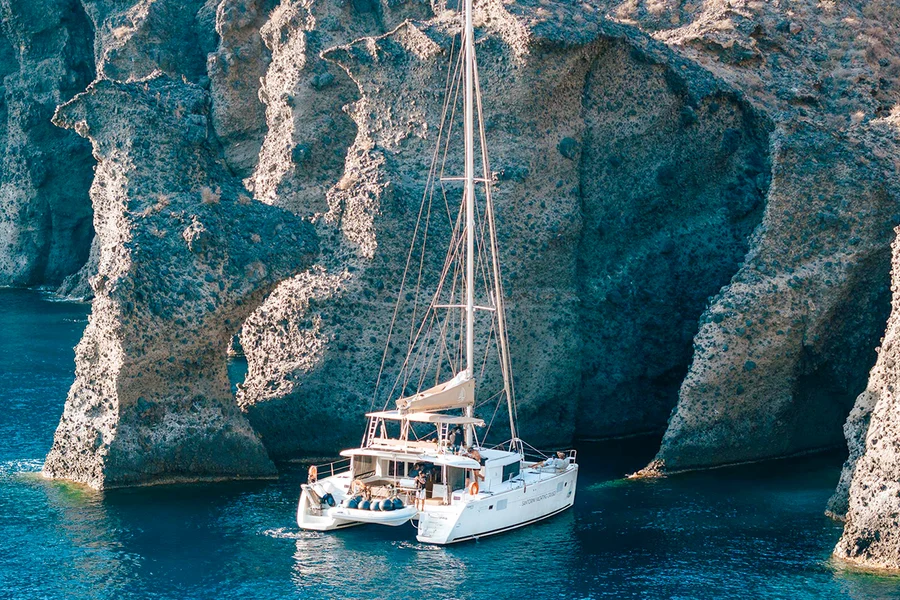 From Santorini: Luxury Catamaran Day Cruise with Lunch, Drinks & Transfers, Santorini