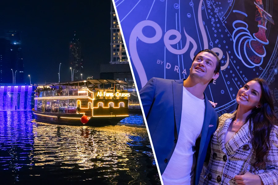 Dine & Dazzle Evening Package: Dubai Canal Dinner Cruise with Unlimited Drinks + La Perle Show, Dubai