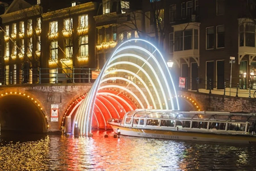 Amsterdam Light Festival: Covered Boat Cruise + Hot Choco, at Amsterdam Light Festival Cruises, Amsterdam