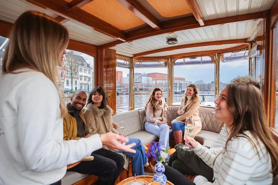 Amsterdam: 1-Hour Luxury Romantic Saloon Boat Cruise with Bubbles & Bites, at Flagship Amsterdam - Canal Cruise - Anne Frank